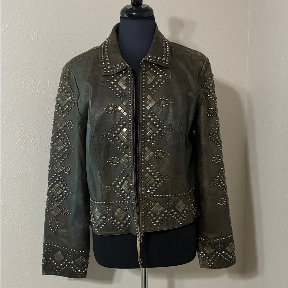 Double D Ranch Brown Studded Leather Jacket